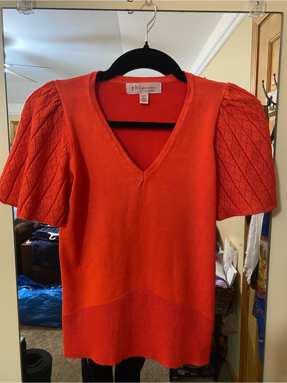 Philosophy Puff-Sleeve V-Neck Knit Top